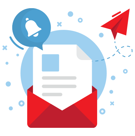 A graphic with a mail newsletter representing receiving allergy facts updates