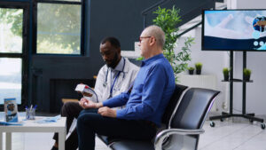 Patient with a health practitioner, asking about allergy testing cost